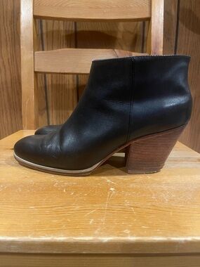 Rachel Comey Black Leather Ankle Booties with Stacked Heel